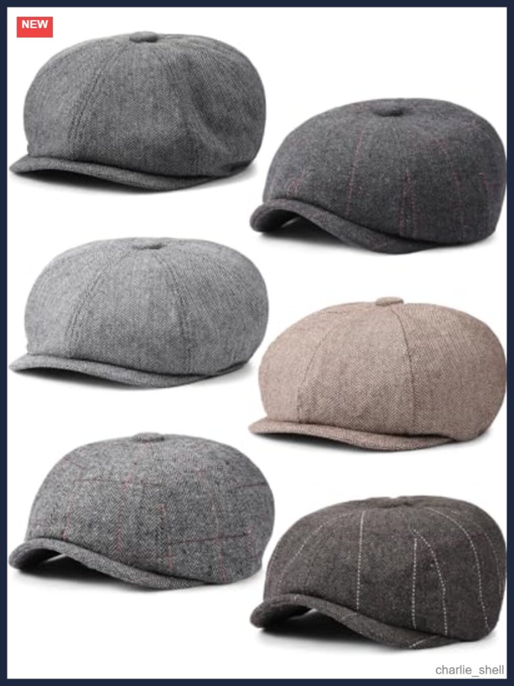 6 Pc Wool Blend Newsboy Cap Set Men 8 Panel Adjustable Hats